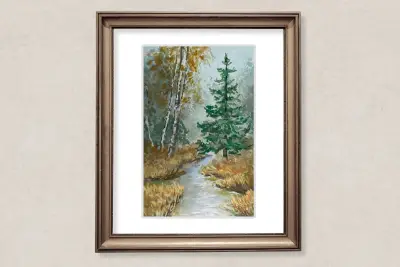 Cold Autumn River aceo art card thumbnail 2