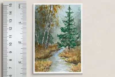 Cold Autumn River aceo art card thumbnail 1