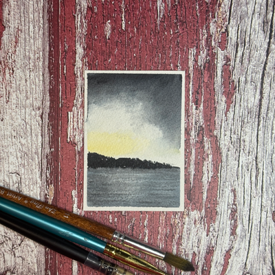 ACEO Watercolor, Landscape, Original, Marsh, “Stormy Sky”, 3.5x2.5in, By Lark Watercolor aceo art card thumbnail 3