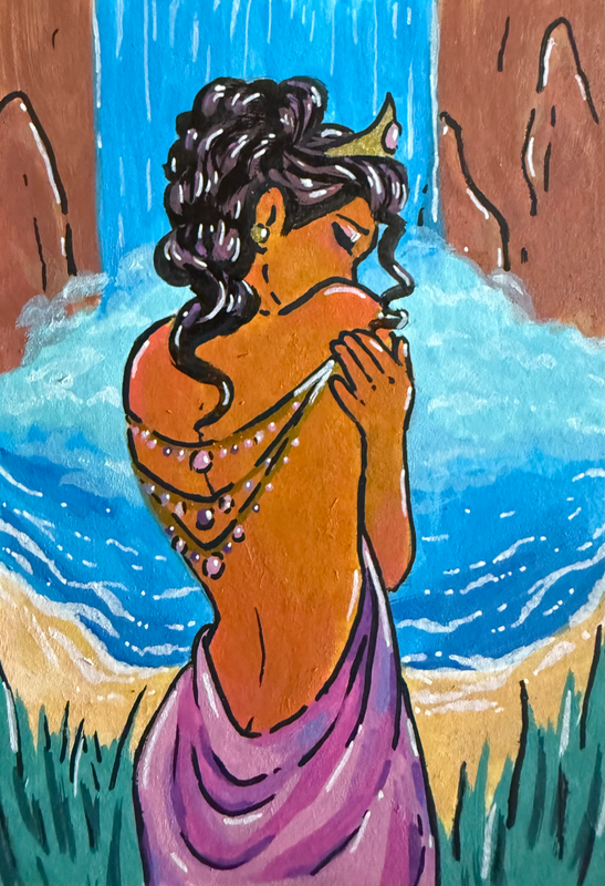 The Jewel by the Waterfall aceo art card