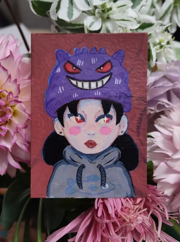 Gengar Beanie Girl aceo art card