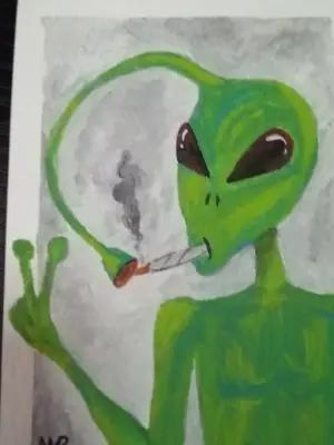 Extra Green Alien aceo art card thumbnail 2