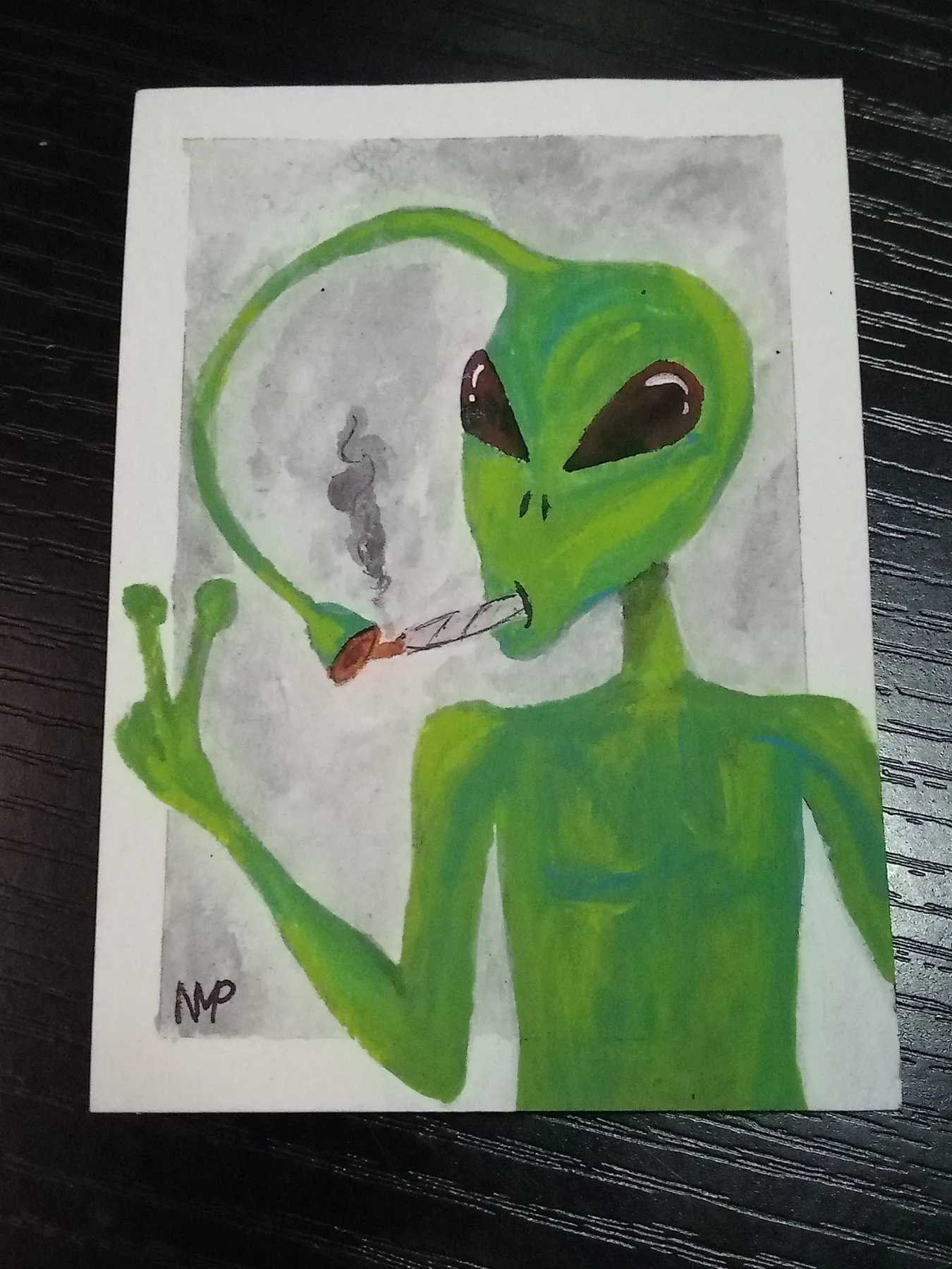 Extra Green Alien aceo art card