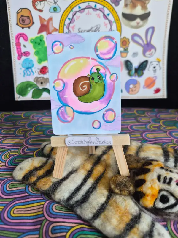 "Snail In A Bub" Snail, Insect aceo art card