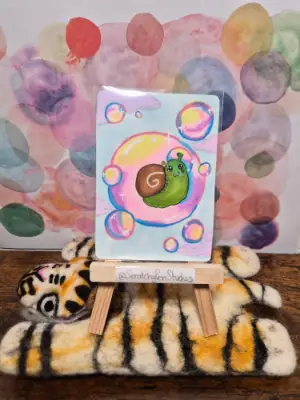 "Snail In A Bub" Snail, Insect aceo art card thumbnail 1
