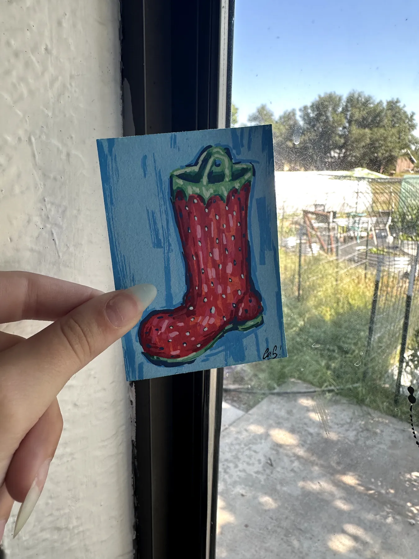 Strawberry Rain Boot aceo art card
