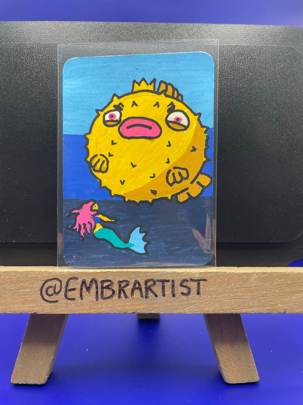 Huffy Puffy Pufferfish King aceo art card