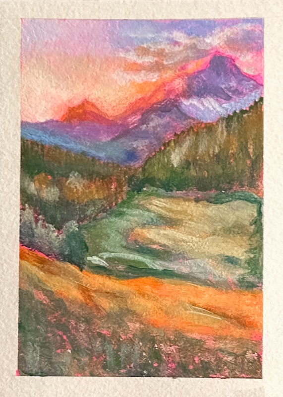 Mountain sunrise aceo art card