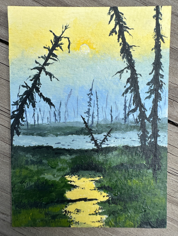 Lake reflections aceo art card