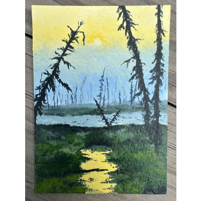 Lake reflections aceo art card thumbnail 1