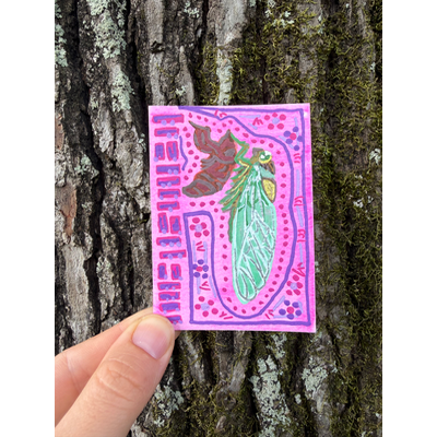 Cicada exuviae, Summer in Louisiana, New Beginnings aceo art card thumbnail 1