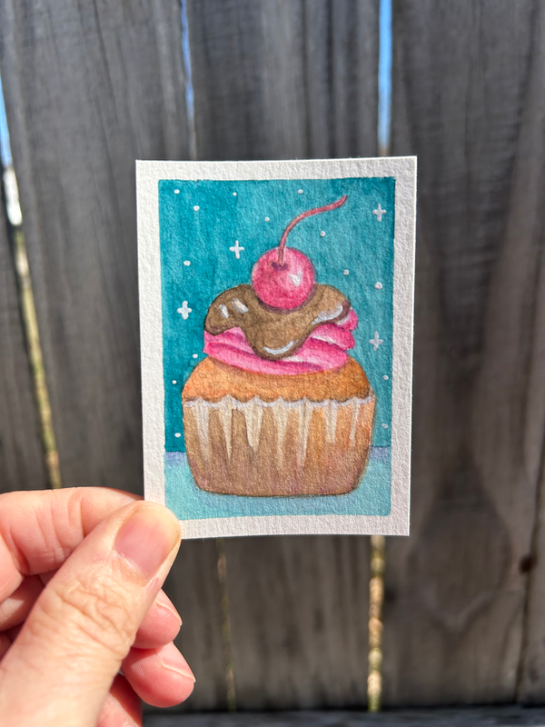 Cherry Cupcake aceo art card