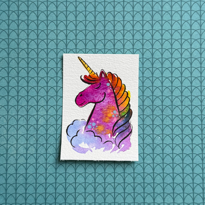 Purple Rainbow Unicorn aceo art card thumbnail 1