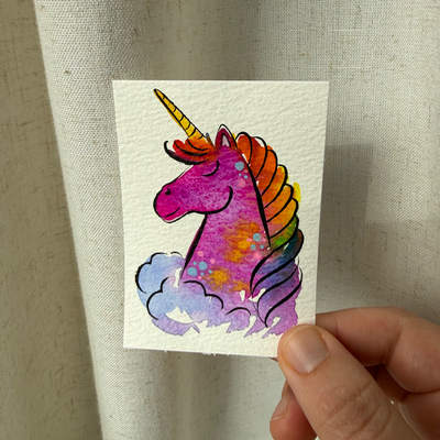 Purple Rainbow Unicorn aceo art card thumbnail 2