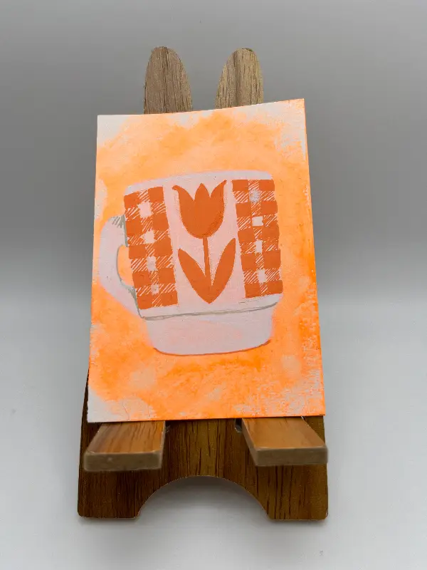 Orange Tulip and Gingham aceo art card