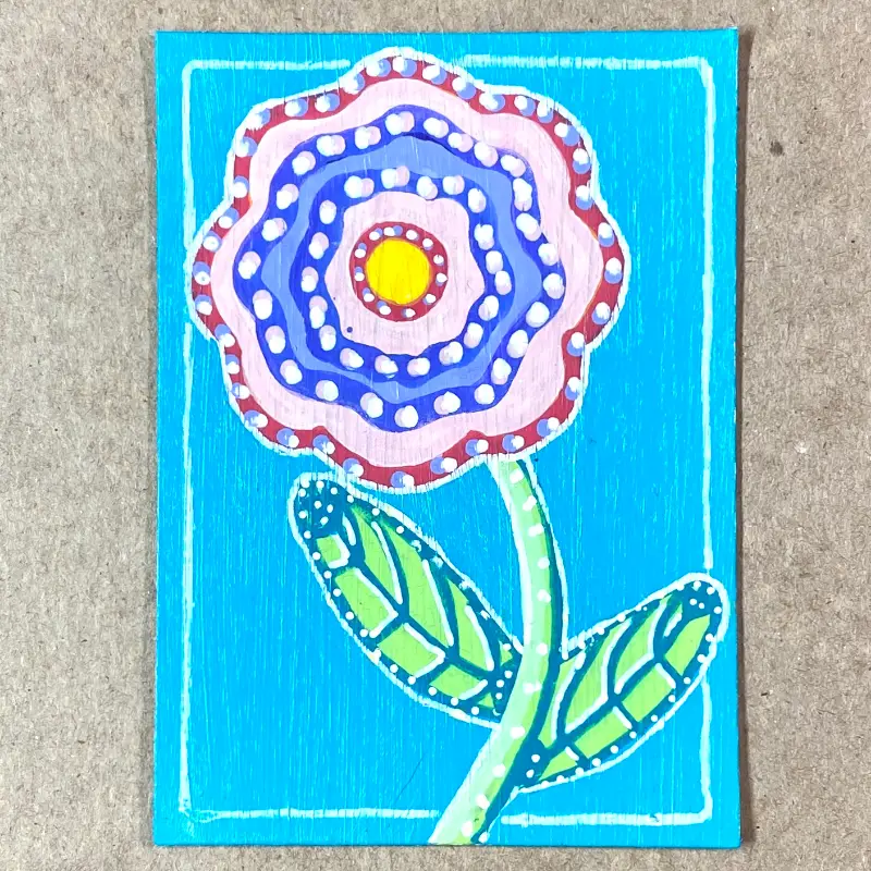 Whimsical Flower (red and purple) aceo art card