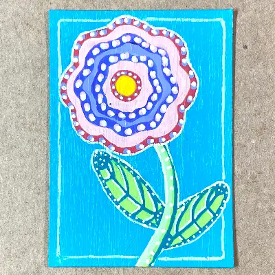 Whimsical Flower (red and purple) aceo art card thumbnail 1