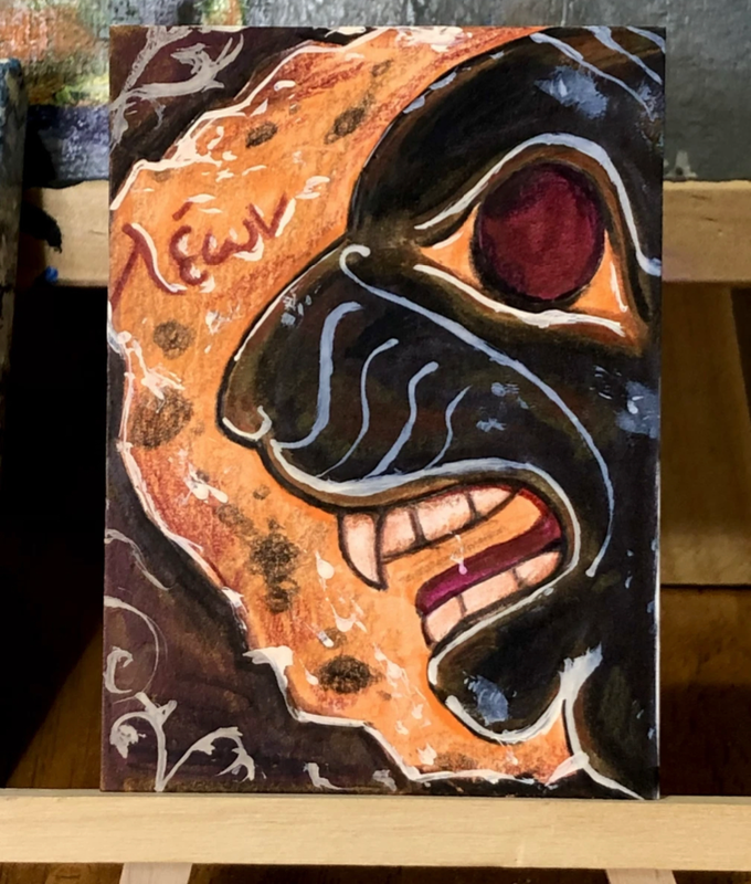 Lion Cat Cats Historical Greek Ancient Multimedia Animal Nature Painting aceo art card