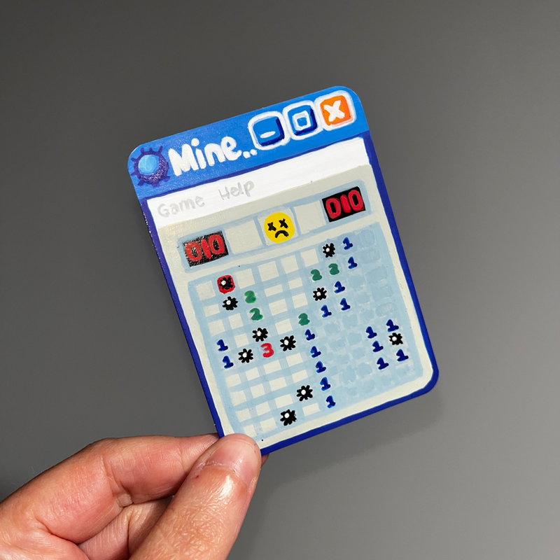 original aceo minesweeper classic computer puzzle game pc windows 95 98 2000 xp nostalgic aceo art card