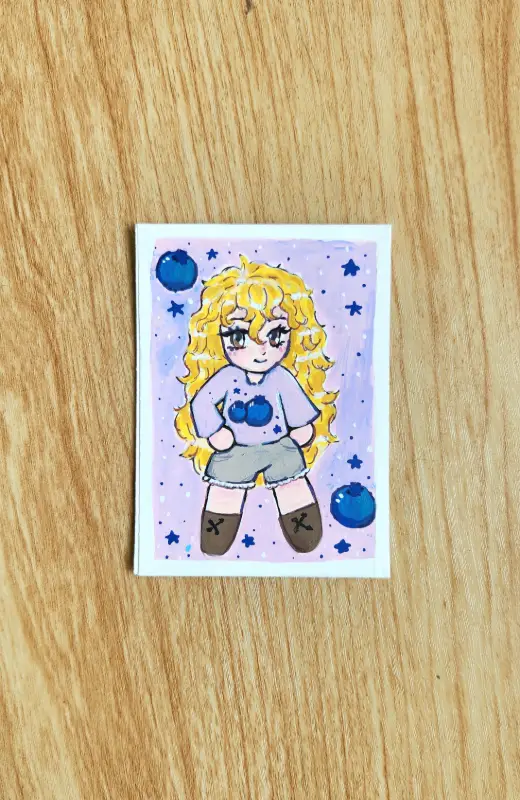 Blueberry Fruit Gal aceo art card