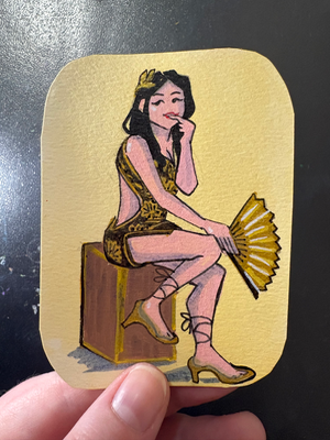 Golden Goddess Pinup aceo art card thumbnail 1