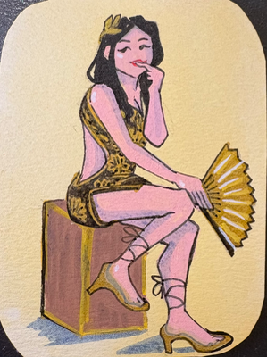 Golden Goddess Pinup aceo art card thumbnail 2