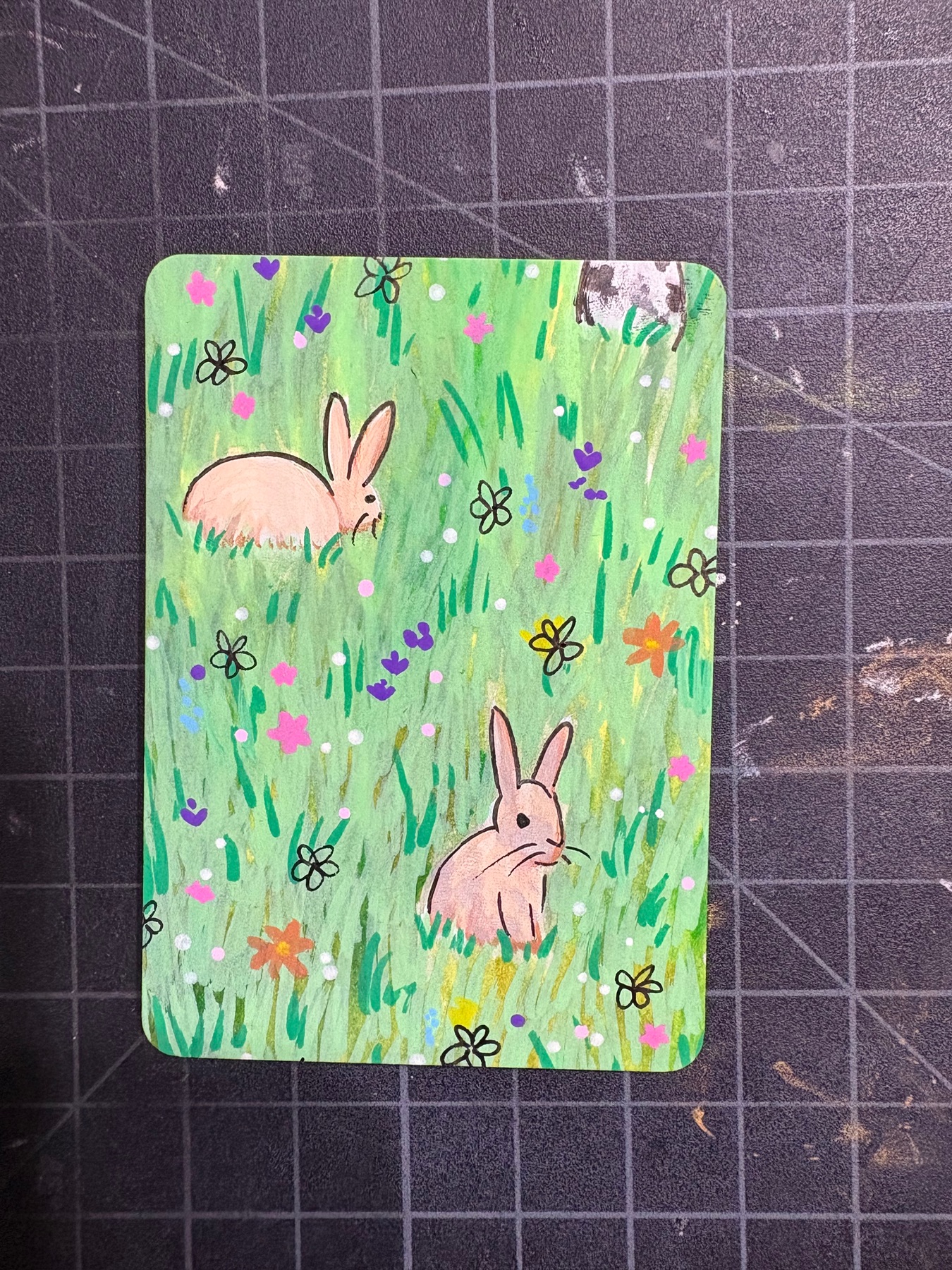 Bunnies One aceo art card