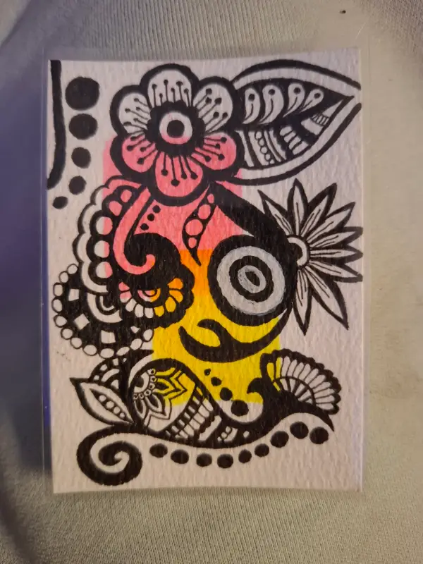 Flower zendoodle aceo art card