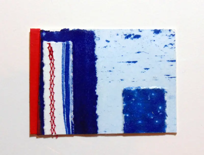 Beach sewn mixed media collage cyanotype original art ACEO aceo art card