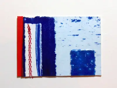 Beach sewn mixed media collage cyanotype original art ACEO aceo art card thumbnail 1