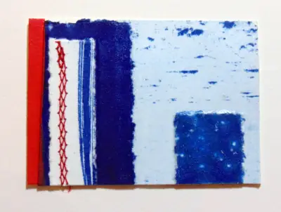 Beach sewn mixed media collage cyanotype original art ACEO aceo art card thumbnail 2