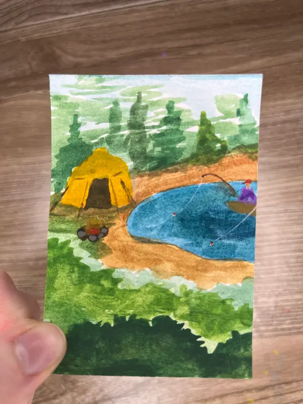 Camping on the Lake aceo art card