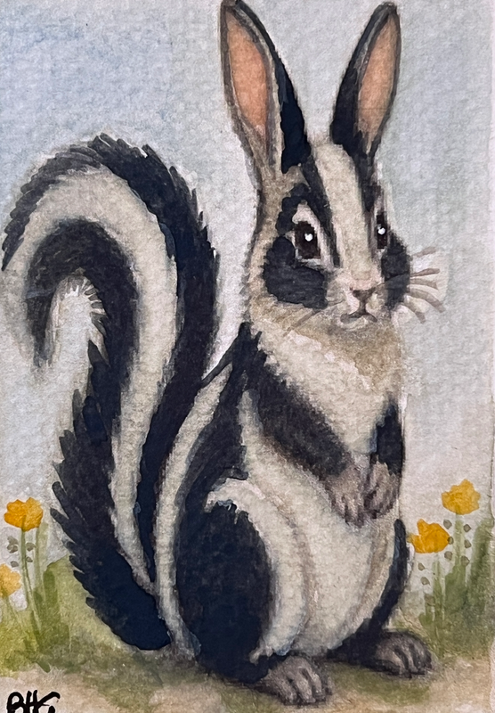 Hybrid Rabbit x Skunk aceo art card