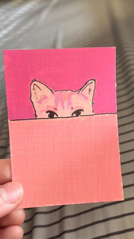 Cat Peeking | Pink Wall Cat Series #5 aceo art card