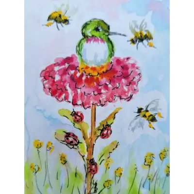 A Busy Reststop aceo art card thumbnail 3