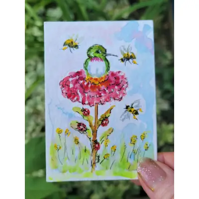 A Busy Reststop aceo art card thumbnail 1