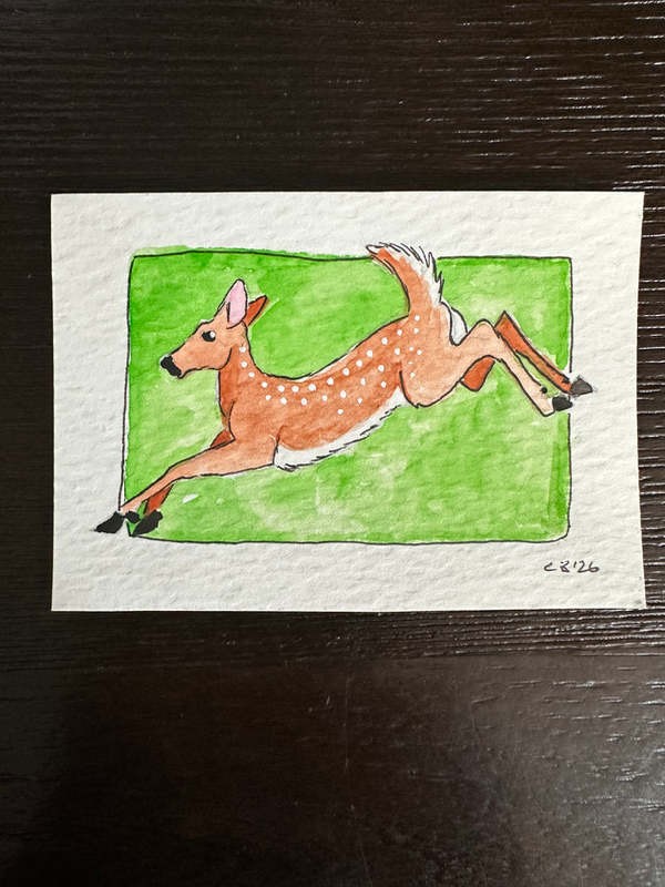 Jumping Fawn aceo art card