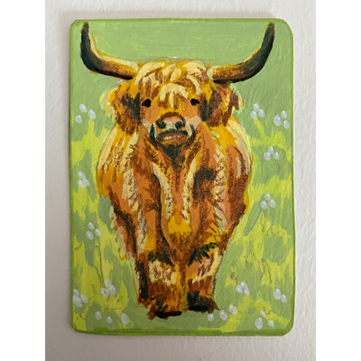 Highland cow portrait- “Golden Calf” - original by Norah Mae aceo art card thumbnail 2