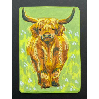 Highland cow portrait- “Golden Calf” - original by Norah Mae aceo art card thumbnail 3