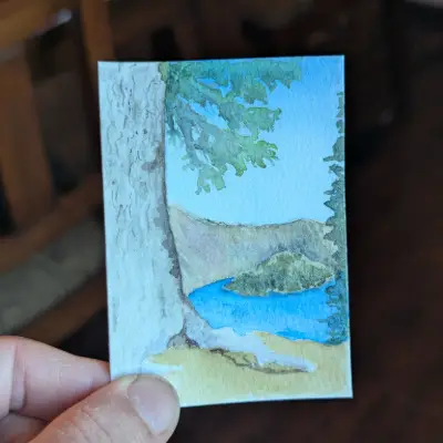 Crater Lake ACEO Original Watercolor Painting aceo art card thumbnail 3