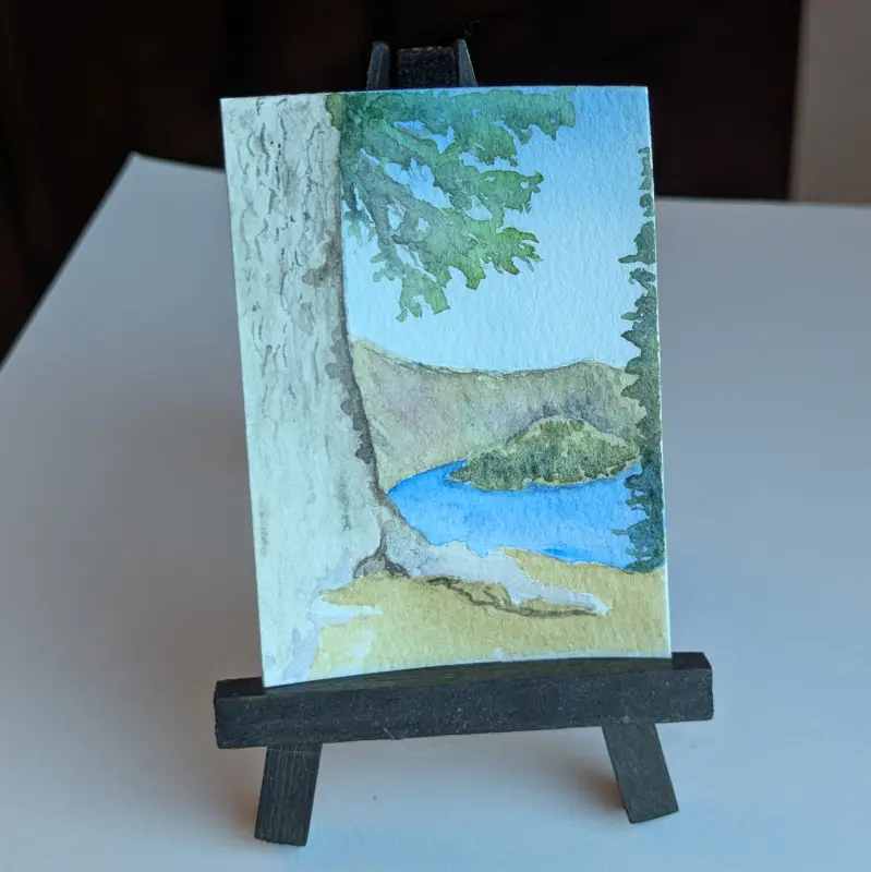 Crater Lake ACEO Original Watercolor Painting aceo art card