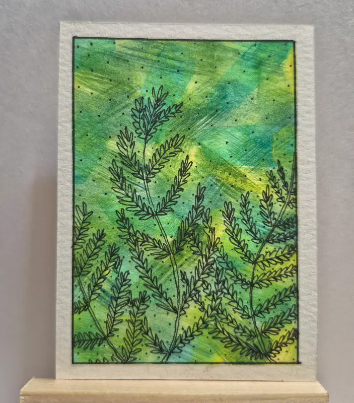 Green Ferns aceo art card