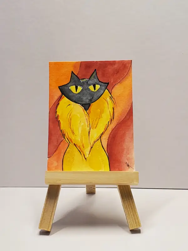 Fancy Bourbon Black Cat Series ACEO One Of A Kind Artwork aceo art card