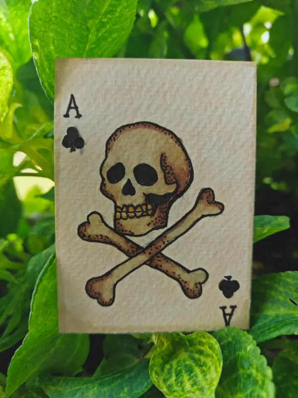 Ace of Clubs Skull Tattoo Playing Card aceo art card