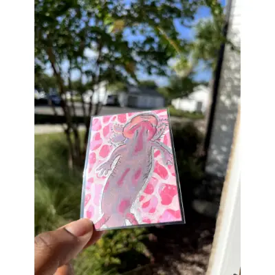 Pink Sparkly Axolotl Underwater aceo art card thumbnail 2