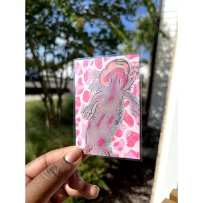 Pink Sparkly Axolotl Underwater aceo art card thumbnail 1