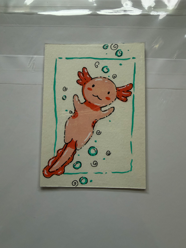 Bubbly Axolotl aceo art card