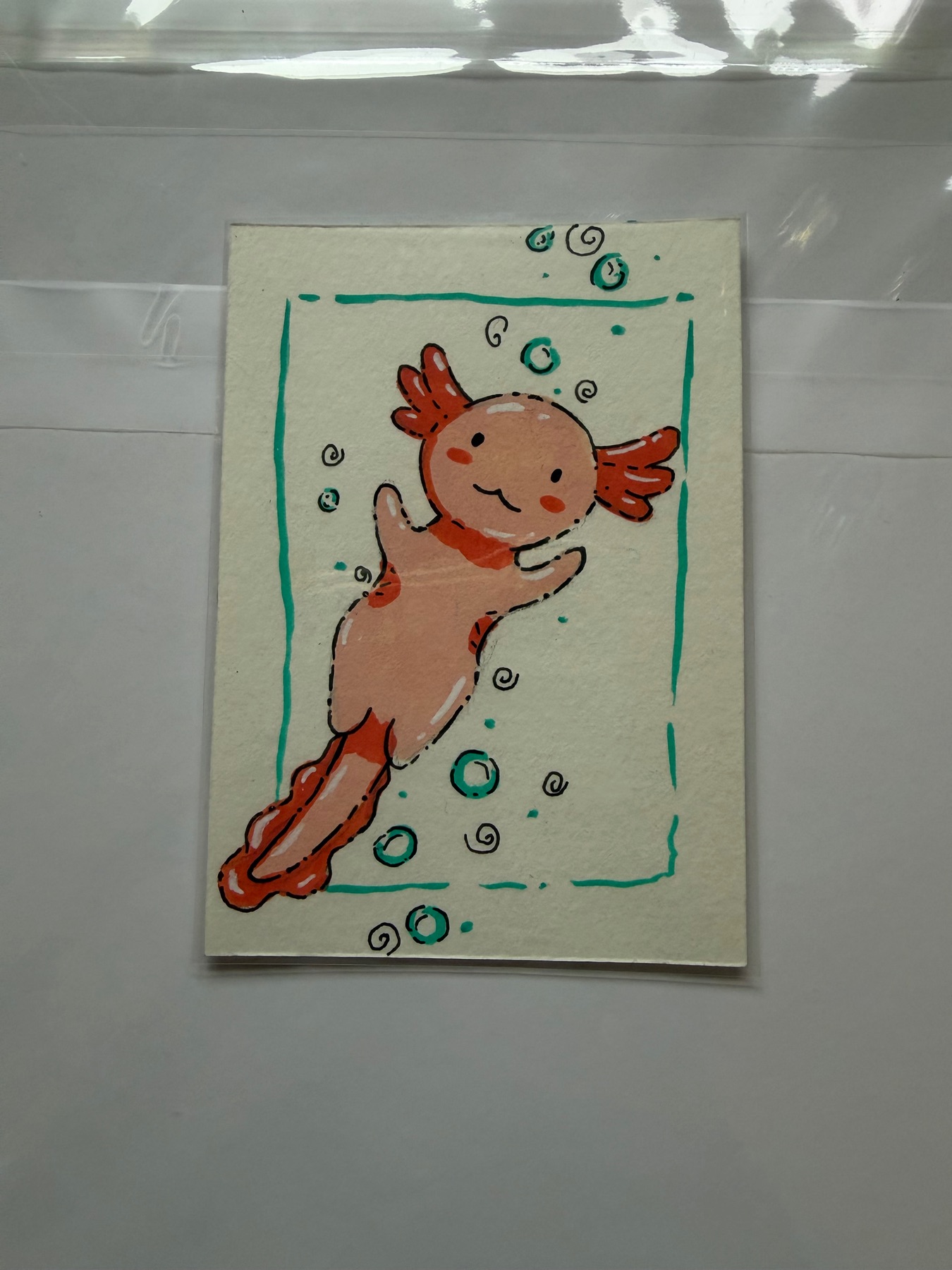 Bubbly Axolotl aceo art card