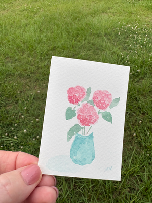 Pink Hydrangeas in Vase Abstract aceo art card thumbnail 1