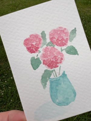 Pink Hydrangeas in Vase Abstract aceo art card thumbnail 2